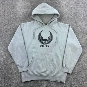 Fallen‎ Footwear Hoodie Mens Medium Gray Winged Skull Graphic Metal